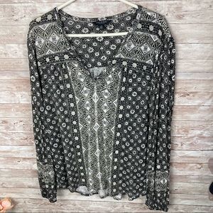 Lucky Brand Large Black White Pattern Long Sleeve Blouse